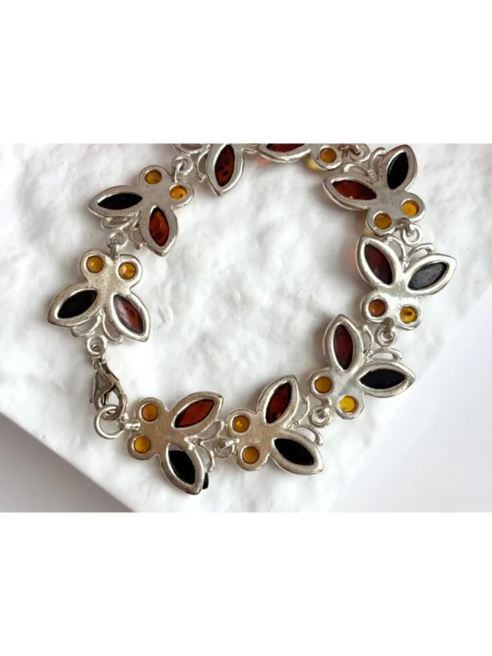 Baltic Amber Butterfly Figural Chainlink Sterling Silver 925 Vintage Bracelet